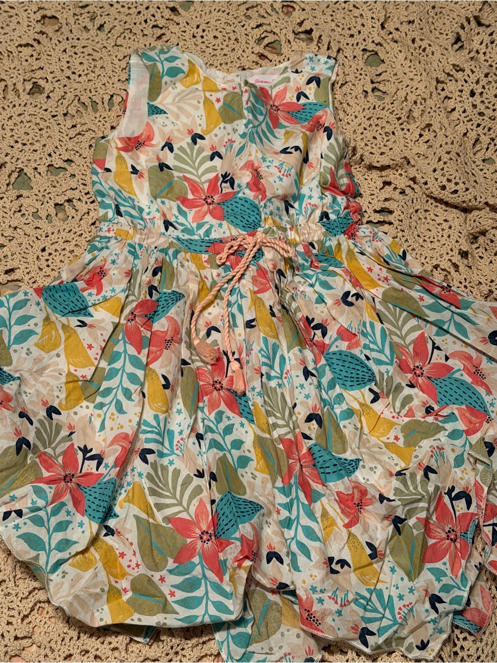 Tommy Bahama Girls Floral Dress in Coral, Teal & Yellow